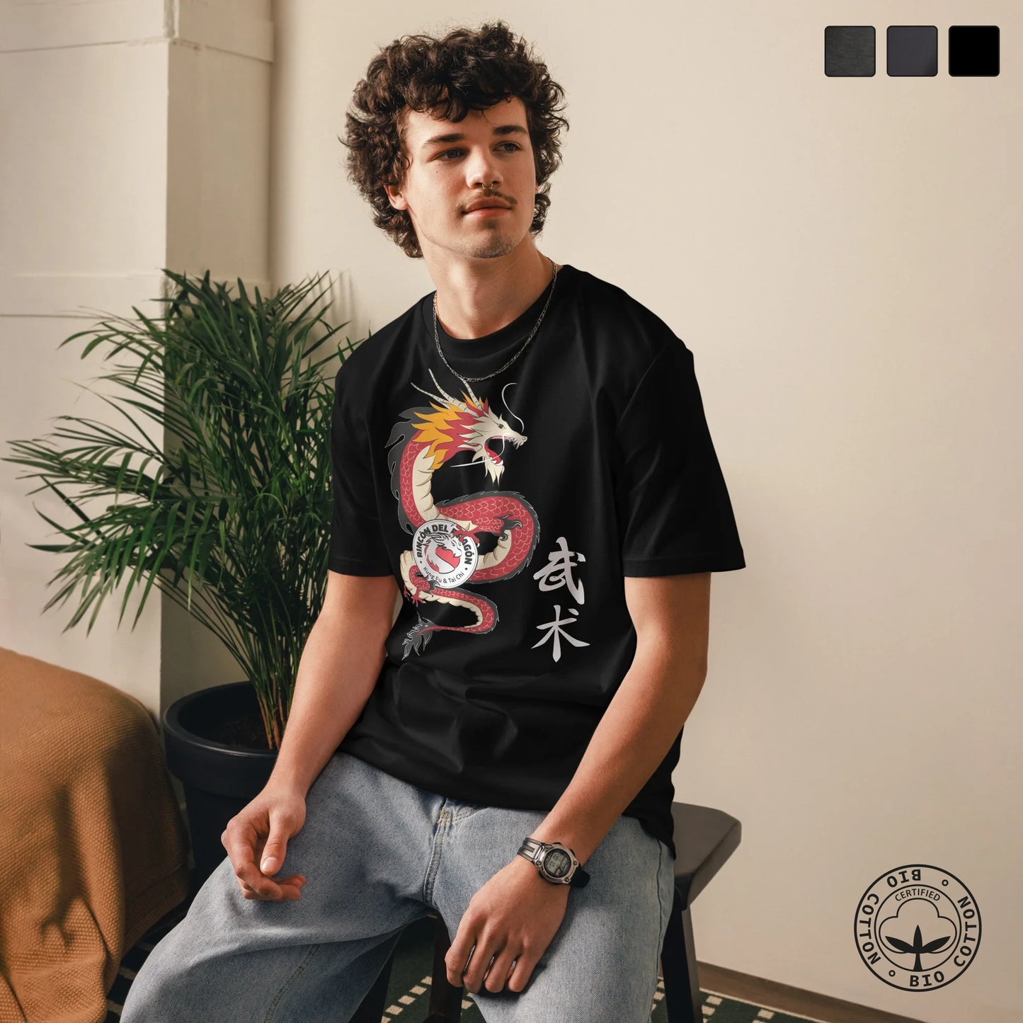 Camiseta Dragón de algodón orgánico Unisex [colores oscuros]